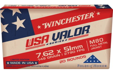 Image of Winchester USA 7.62x51mm 149 Grain Full Metal Jacket Centerfire Rifle Ammunition, 20 Rounds, USAVM80X
