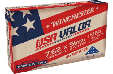 Image of Winchester USA 7.62x51mm 149 Grain Full Metal Jacket Rifle Ammo, 20 Round, USAVM80X