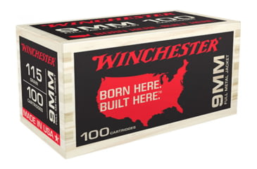 Image of Winchester USA 9 mm Luger 115 Grain Full Metal Jacketed Pistol Ammo, 100 Rounds, Wooden Box, USA9WB