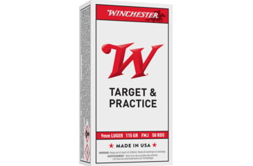 Image of Winchester USA White Box 9mm Luger 115 Grain Full Metal Jacket Brass Cased Pistol Ammo, 50 Rounds, zq4172