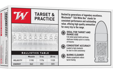 Image of Winchester USA 9mm Luger 115 Grain Full Metal Jacket Brass Cased Centerfire Pistol Ammo, 200 Rounds, USA9WY