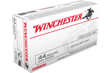 Image of Winchester USA Handgun .44 Magnum 240 grain Jacketed Soft Point Brass Cased Centerfire Pistol Ammo, 50 Rounds, Q4240