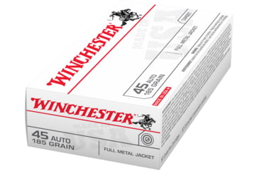 Image of Winchester USA Handgun .45 ACP 185 grain Full Metal Jacket Brass Cased Centerfire Pistol Ammo, 50 Rounds, USA45A