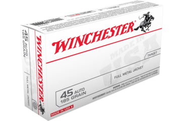 Image of Winchester USA Handgun .45 ACP 185 grain Full Metal Jacket Brass Cased Centerfire Pistol Ammo, 50 Rounds, USA45A