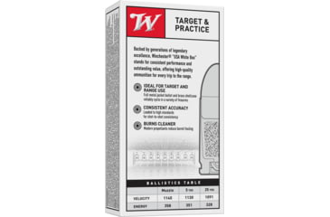 Image of Winchester USA Handgun, 9 mm Luger, 124 grain, Full Metal Jacket, Brass, Centerfire Pistol Ammo, 50 Rounds, USA9 mm