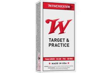 Image of Winchester USA Handgun, 9 mm Luger, 124 grain, Full Metal Jacket, Brass, Centerfire Pistol Ammo, 50 Rounds, USA9 mm