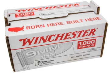Image of Winchester USA, 9mm Luger, 115 Grain, FMJ, Brass Case, Centerfire Pistol Ammo, 1000 Rounds Box, Q4172SC