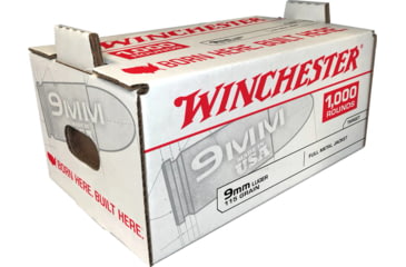 Image of Winchester USA, 9mm Luger, 115 Grain, FMJ, Brass Case, Centerfire Pistol Ammo, 1000 Rounds Box, Q4172SC