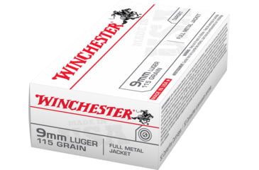 Image of Winchester USA, 9mm Luger, 115 Grain, FMJ, Brass Case, Centerfire Pistol Ammo, 500 Rounds Box, Q4172-KIT5