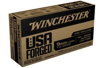 Image of Winchester USA Handgun FORGED, 9 mm Luger, 115 grain, Full Metal Jacket, Steel, Centerfire Pistol Ammo, 50 Rounds, WIN9SV