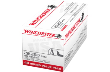 Image of Winchester USA RIFLE .22-250 Remington 45 grain Jacketed Hollow Point Brass Cased Centerfire Rifle Ammo, 40 Rounds, USA222502