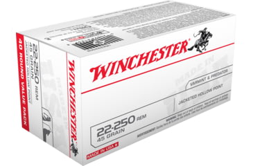 Image of Winchester USA RIFLE .22-250 Remington 45 grain Jacketed Hollow Point Brass Cased Centerfire Rifle Ammo, 40 Rounds, USA222502