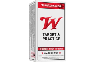 Image of Winchester USA RIFLE .30 Carbine 110 grain Full Metal Jacket Brass Cased Centerfire Rifle Ammo, 50 Rounds, Q3132