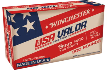 Image of Winchester USA Valor 9 mm NATO 124 Grain FMJ Centerfire Pistol Ammo, 200 Rounds, USA9NATOW