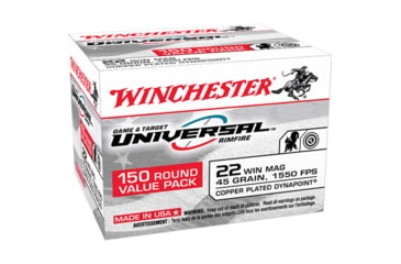 Image of Winchester USA White Box 22 MAG 45 Grain Plated Hollow Point Brass Ammo, 150 Rounds, U22M150