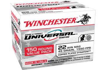 Image of Winchester USA White Box 22 MAG 45 Grain Plated Hollow Point Brass Ammo, 150 Rounds, U22M150