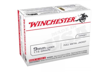 Image of Winchester USA White Box 9mm Luger 115 Grain Full Metal Jacket Brass Pistol Ammo, 500 Rounds, USA9MMVP5