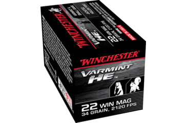 Image of Winchester Varmint HE .22 Winchester Magnum Rimfire 34 grain Jacketed Hollow Point Rimfire Ammo, 50 Rounds, S22WM