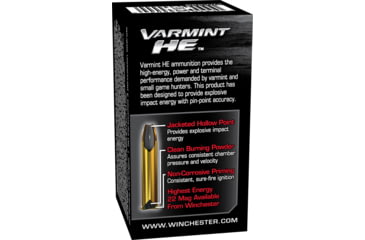 Image of Winchester Varmint HE .22 Winchester Magnum Rimfire 34 grain Jacketed Hollow Point Rimfire Ammo, 50 Rounds, S22WM