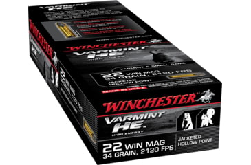 Image of Winchester Varmint HE .22 Winchester Magnum Rimfire 34 grain Jacketed Hollow Point Rimfire Ammo, 50 Rounds, S22WM