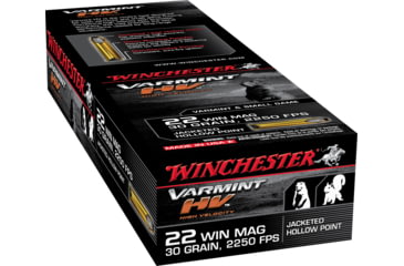 Image of Winchester Varmint HV .22 Winchester Magnum Rimfire 30 grain Jacketed Hollow Point Brass Cased Rimfire Ammo, 50 Rounds, S22M2