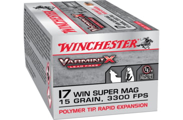 Image of Winchester Varmint X LF .17 Winchester Super Magnum 15 grain Rapid Expansion Polymer Tip Rimfire Ammo, 50 Rounds, X17W15PLF