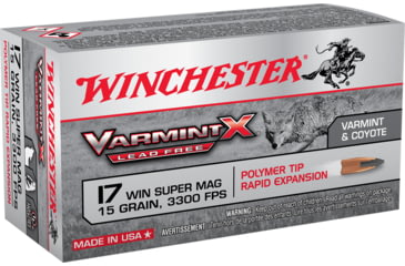 Image of Winchester Varmint X LF .17 Winchester Super Magnum 15 grain Rapid Expansion Polymer Tip Rimfire Ammo, 50 Rounds, X17W15PLF