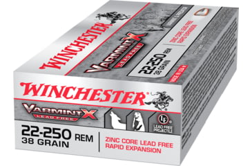 Image of Winchester Varmint X RIFLE LEAD FREE .22-250 Remington 38 grain Zink Core Hollow Point Centerfire Rifle Ammo, 20 Rounds, X22250PLF