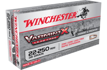 Image of Winchester Varmint X RIFLE LEAD FREE .22-250 Remington 38 grain Zink Core Hollow Point Centerfire Rifle Ammo, 20 Rounds, X22250PLF