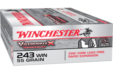 Image of Winchester Varmint X RIFLE LEAD FREE .243 Winchester 55 grain Zink Core Hollow Point Centerfire Rifle Ammo, 20 Rounds, X243PLF