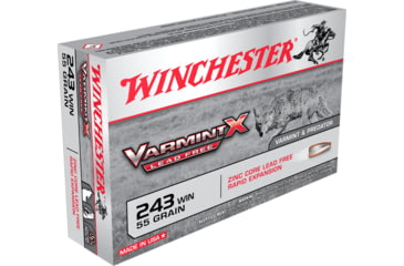 Image of Winchester Varmint X RIFLE LEAD FREE .243 Winchester 55 grain Zink Core Hollow Point Centerfire Rifle Ammo, 20 Rounds, X243PLF
