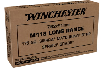 Image of Winchester Service Grade 7.62x51mm NATO 175 Grain Long Range Sierra MatchKing Boat Tail Hollow Point Brass Centerfire Rifle Ammo, 20 Rounds, SGM118LRW