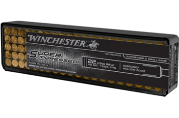 Image of Winchester Super Suppressed .22 Long Rifle 40 Grain Subsonic Hollow Point Rimfire Ammo, 100 Rounds, SUP22LRHP