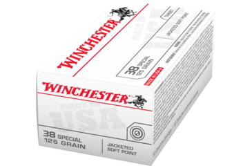 Image of Winchester .38 Special 125 grain Jacketed Flat Point Brass Cased Centerfire Pistol Ammo, 50 Rounds, USA38SP