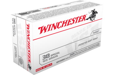 Image of Winchester .38 Special 125 grain Jacketed Flat Point Brass Cased Centerfire Pistol Ammo, 50 Rounds, USA38SP