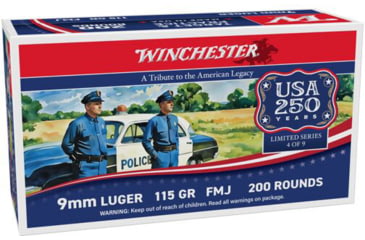 Image of Winchester USA 250th Anniversary Edition 9mm Luger 115 Grain Full Metal Jacket Pistol Ammo, 200 Rounds, USA9AV