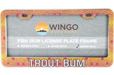 Image of Wingo Outdoors License Plate Frame, Brown Trout, Trout Bum, 12 x 7 inches, W-LIC-104-TB