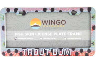 Image of Wingo Outdoors License Plate Frame, Rainbow Trout, Trout Bum, 12 x 7 inches, W-LIC-112-TB
