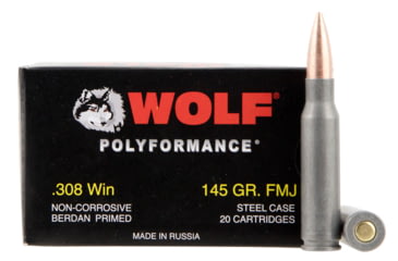 Image of Wolf PolyFormance, .308 Winchester, 145 grain, FMJ, Steel Cased Centerfire Rifle Ammo, 20 Rounds, 308FMJ