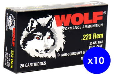 Image of Wolf Ammo, .223 Remington, 55 grain, Full Metal Jacket, Bimetal, Centerfire Rifle Ammo, 200 Rounds, 22355WFMJ