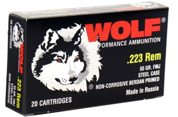 Image of Wolf Ammo .223 Remington 55 grain Full Metal Jacket Bimetal Centerfire Rifle Ammo,20 Rounds, 22355WFMJ