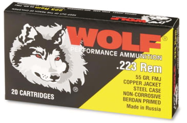 Image of Wolf Ammo .223 Remington 55 Grain Full Metal Jacket Steel Rifle Ammo , 20 Rounds, Copper, 22355WCFMJ