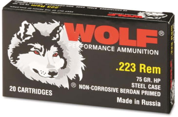 Image of Wolf Ammo .223 Remington 75 Grain Hollow Point Steel Rifle Ammo , 20 Rounds, 22375WHP