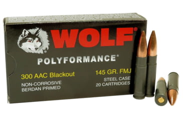 Image of Wolf Ammo .300 Blackout 145 grain Full Metal Jacket Rifle Ammo,20 Rounds, 300AACFMJ