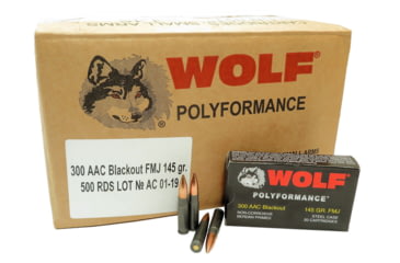 Image of Wolf Ammo .300 Blackout 145 grain Full Metal Jacket Rifle Ammo,20 Rounds, 300AACFMJ