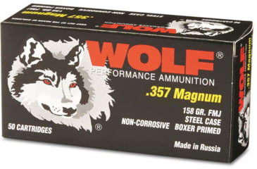 Image of Wolf Ammo .357 Magnum 158 Grain Full Metal Jacket Steel Pistol Ammo , 50 Rounds, 357WFMJ