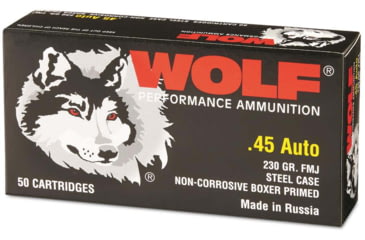 Image of Wolf Ammo .45 ACP 230 Grain Full Metal Jacket Steel Pistol Ammo , 50 Rounds, 45WFMJ