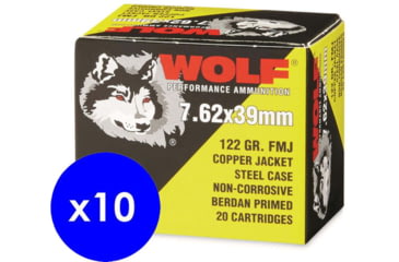 Image of Wolf Ammo 7.62x39mm 122 Grain Full Metal Jacket Steel Rifle Ammo , 200 Rounds