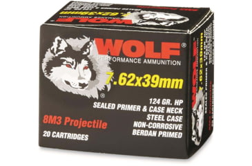 Image of Wolf Ammo 7.62x39mm 124 Grain Hollow Point Steel Rifle Ammo , 20 Rounds, 762W8M3