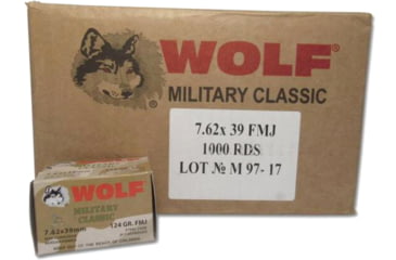 Image of Wolf Ammo Military Classic Rifle Ammo 7.62x39 124 gr FMJ 2330 fps 20/ct, MC762BFMJ CASE